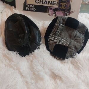 Vtg Black Leather Cap Millinery Cabbie Newsboy Hat Retro Mens +Pierre Cardin Cap